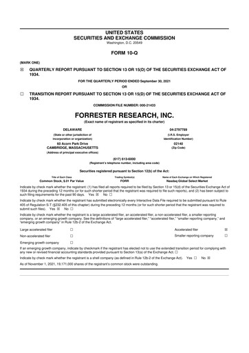Vorschaubild Forrester Research
 10-Q Quartalsbericht 2021 