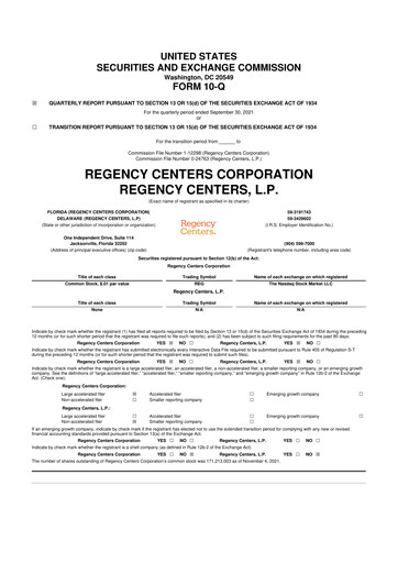 Thumbnail Regency Centers
 10-Q Quarterly Report FY2021 