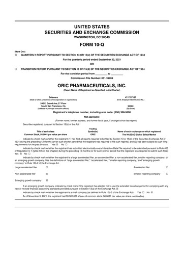 Thumbnail ORIC Pharmaceuticals
 10-Q Quarterly Report FY2021 
