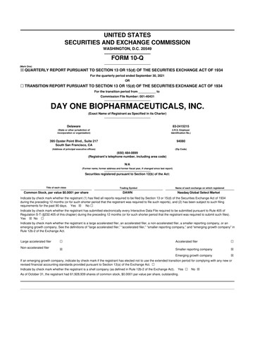 Thumbnail Day One Biopharmaceuticals 10-Q Quarterly Report FY2021 