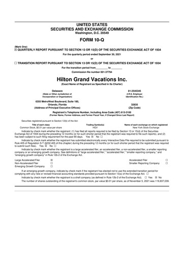 Thumbnail Hilton Grand Vacations
 10-Q Quarterly Report FY 