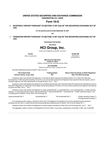 Thumbnail HCI Group
 10-Q Quarterly Report FY2021 