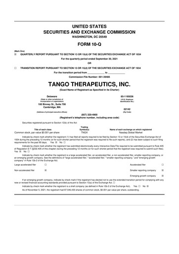 Thumbnail Tango Therapeutics 10-Q Quarterly Report FY 