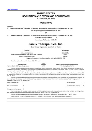 Vorschaubild Janux Therapeutics 10-Q Quartalsbericht  