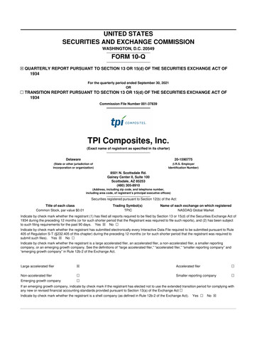 Miniature TPI Composites 10-Q Rapport trimestriel 2021 