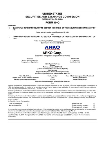 Thumbnail ARKO Corp. 10-Q Quarterly Report FY2021 