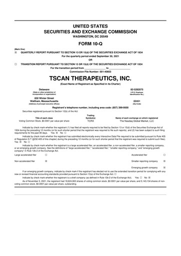 Thumbnail TScan Therapeutics 10-Q Quarterly Report FY2021 