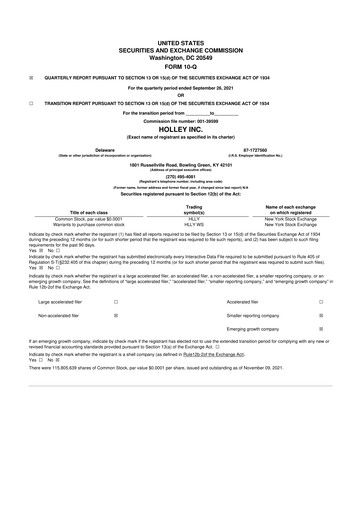 Vorschaubild Holley 10-Q Quartalsbericht 2021 