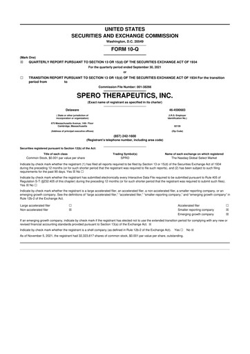Thumbnail Spero Therapeutics 10-Q Quarterly Report FY2021 