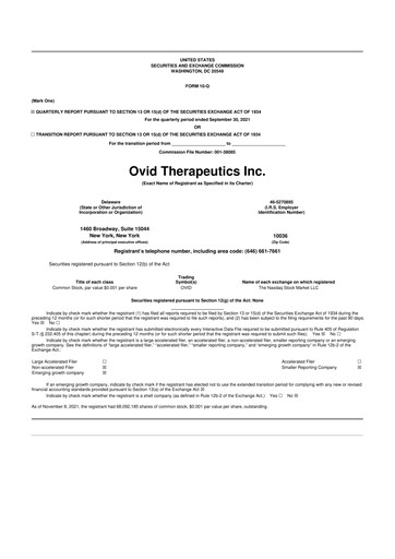 Vorschaubild Ovid Therapeutics
 10-Q Quartalsbericht 2021 