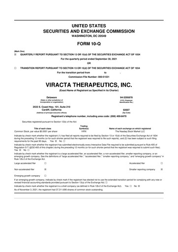 Vorschaubild Viracta Therapeutics 10-Q Quartalsbericht 2021 