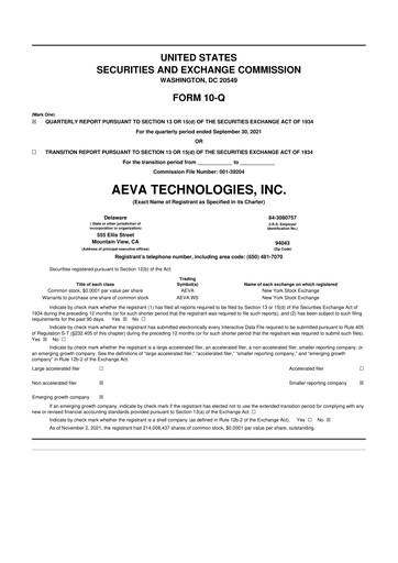 Vorschaubild Aeva Technologies 10-Q Quartalsbericht 2021 