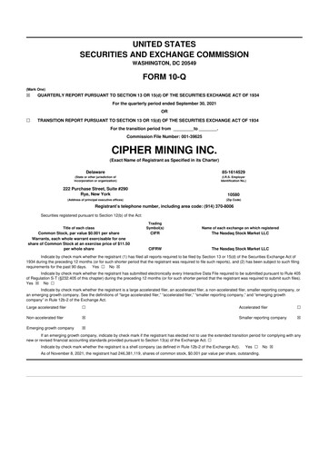 Thumbnail Cipher Mining 10-Q Quarterly Report FY2021 