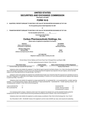 Vorschaubild Corbus Pharmaceuticals
 10-Q Quartalsbericht 2021 