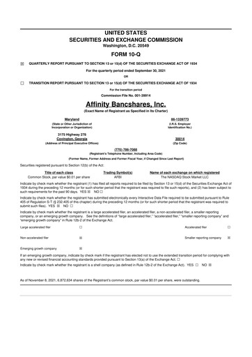 Thumbnail Affinity Bancshares 10-Q Quarterly Report FY2021 