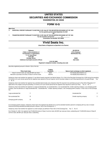 Thumbnail Vivid Seats 10-Q Quarterly Report FY2021 
