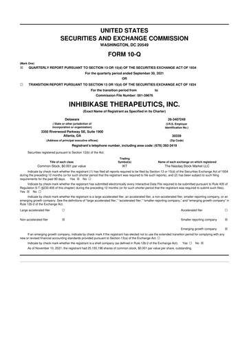 Thumbnail Inhibikase Therapeutics 10-Q Quarterly Report FY2021 