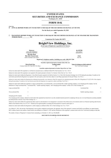 Thumbnail BrightView
 10-K Annual Report 2021