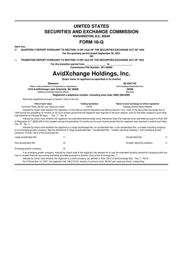 Vorschaubild AvidXchange 10-Q Quartalsbericht 2021 