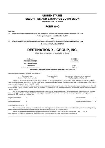 Thumbnail Destination XL 10-Q Quarterly Report FY2021 