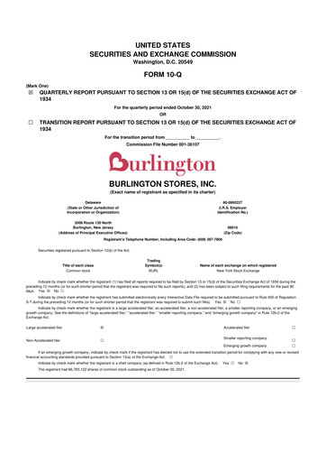 Thumbnail Burlington Stores 10-Q Quarterly Report FY2021 