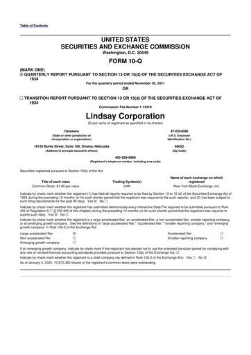 Thumbnail Lindsay Corporation
 10-Q Quarterly Report FY2022 
