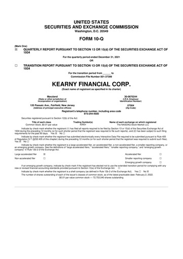 Miniature Kearny Financial
 10-Q Rapport trimestriel 2022 