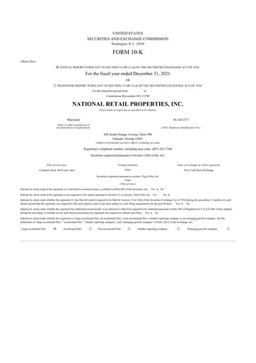 Thumbnail NNN REIT 10-K Annual Report 2021