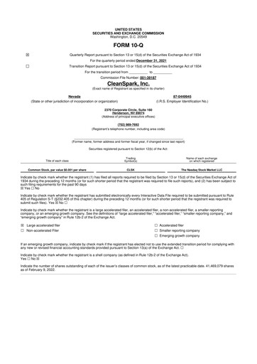 Thumbnail CleanSpark 10-Q Quarterly Report FY2022 