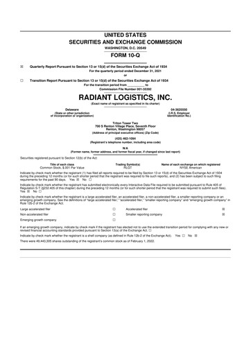 Thumbnail Radiant Logistics
 10-Q Quarterly Report FY2022 