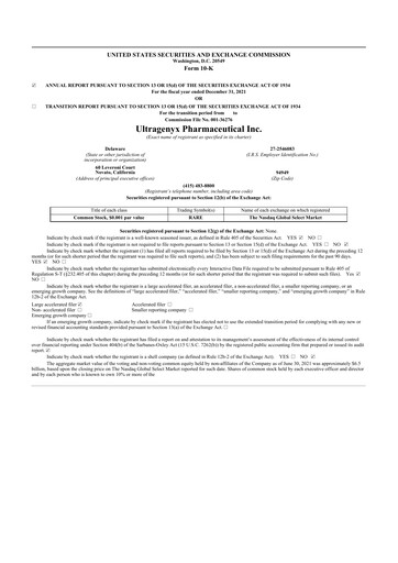 Thumbnail Ultragenyx Pharmaceutical 10-K Annual Report 2021