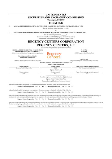 Thumbnail Regency Centers
 10-K Annual Report 2021