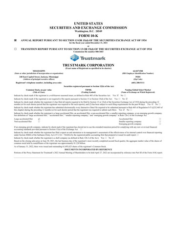 Thumbnail Trustmark 10-K Annual Report 2021