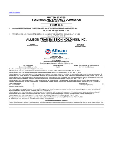 Thumbnail Allison Transmission
 10-K Annual Report 2021