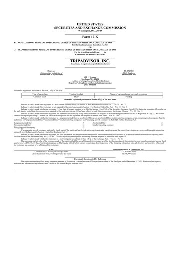 Thumbnail TripAdvisor 10-K Annual Report 2021