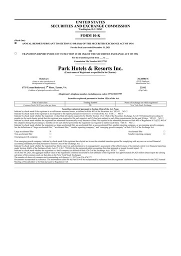 Thumbnail Park Hotels & Resorts

 10-K Annual Report 2021