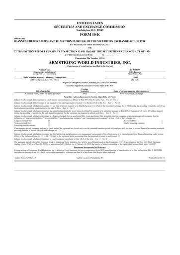 Thumbnail Armstrong World Industries
 10-K Annual Report 2021