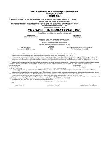 Thumbnail Cryo-Cell International 10-K Annual Report 2021