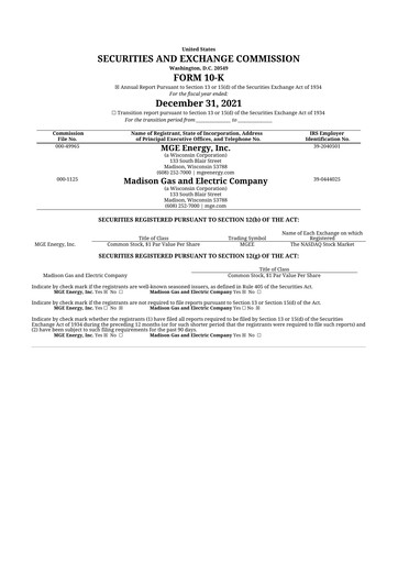 Thumbnail MGE Energy
 10-K Annual Report 2021