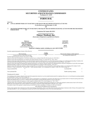 Thumbnail Outset Medical 10-K Annual Report 2021