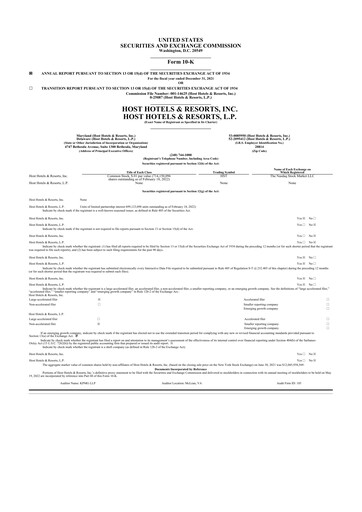 Thumbnail Host Hotels & Resorts
 10-K Annual Report 2021