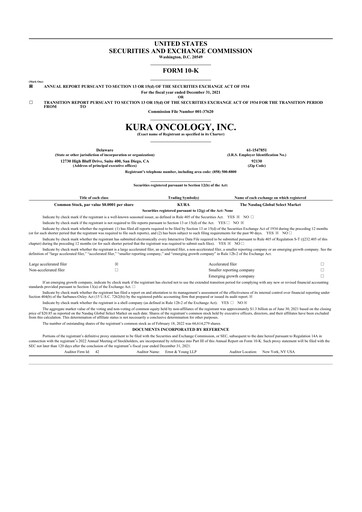 Vorschaubild Kura Oncology
 10-K Jahresbericht 2021