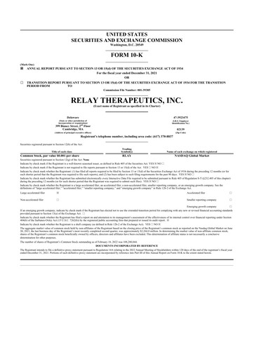 Vorschaubild Relay Therapeutics 10-K Jahresbericht 2021