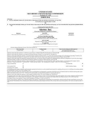 Vorschaubild Alector
 10-K Jahresbericht 2021