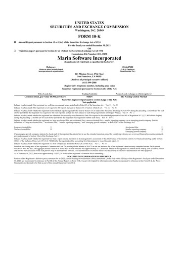 Thumbnail Marin Software 10-K Annual Report 2021