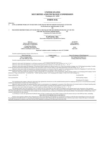 Thumbnail CarGurus 10-K Annual Report 2021