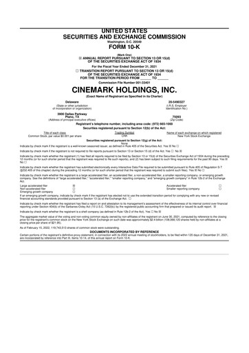 Thumbnail Cinemark Theatres
 10-K Annual Report 