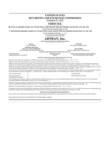 Thumbnail ADTRAN 10-K Annual Report 2021