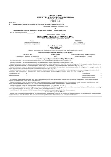 Thumbnail Benchmark Electronics
 10-K Annual Report 2021
