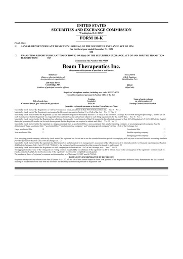 Vorschaubild Beam Therapeutics
 10-K Jahresbericht 2021